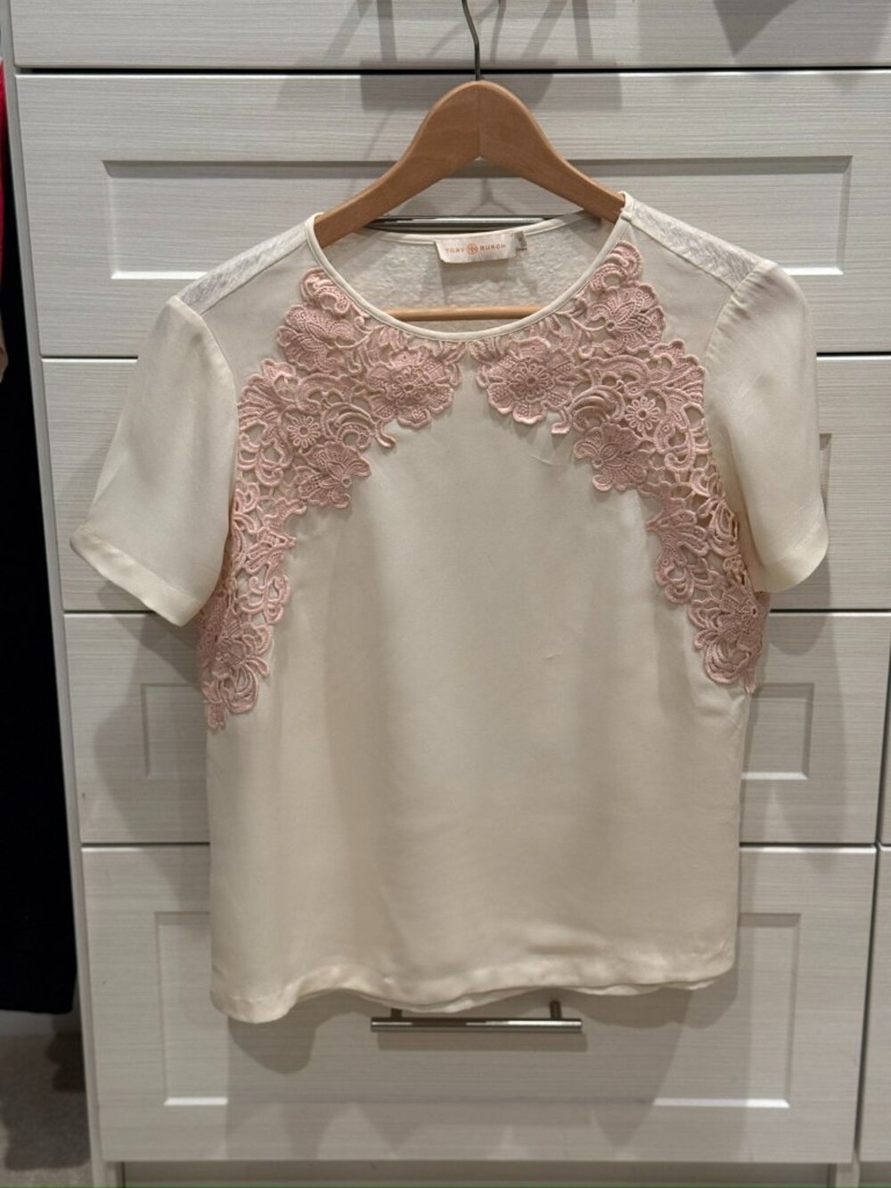 Tory Burch White Lace Applique Top Size S